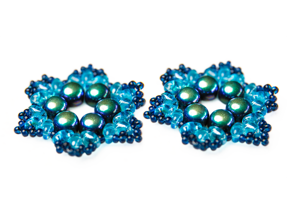 Exclusive DIY Beading Kit For Making Jewelry Snowflake 2pcs, Blue Green, Czech Glass Beads