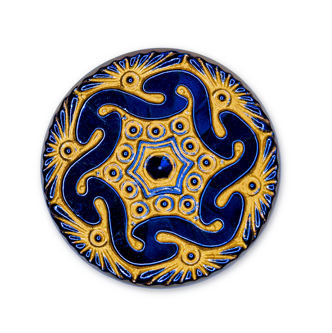 1 pc Czech Glass Button, Hand Painted, Size 12 (27mm)