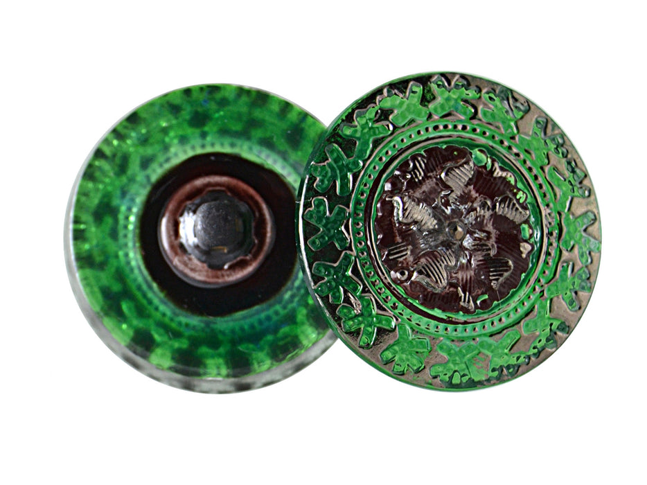 1 pc Hand Made Art Czech Glass Buttons, Size 10 (22.5mm), Green Platina