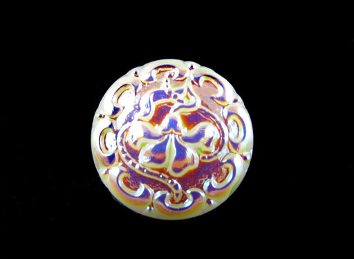 1 pc Czech Glass Button, Flower White AB, Hand Made Art, Size 8 (18mm)