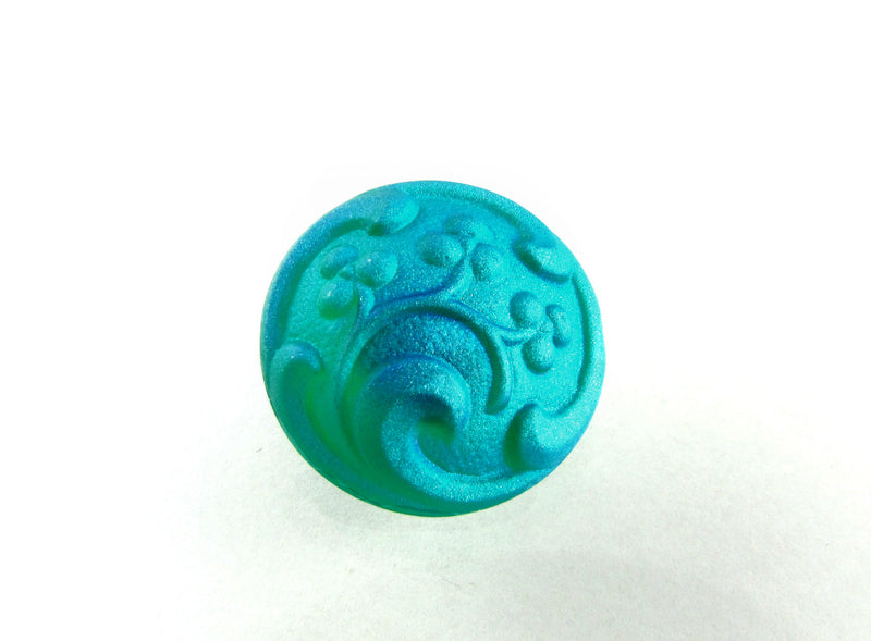 1 pc Czech Glass Button, Emerald Matte AB, Handmade Art, Size 8 (18mm)