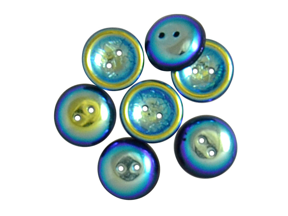 4 pcs 2-hole Cup Button Beads, 14mm, Jet Full AB, Pressed Czech Glass