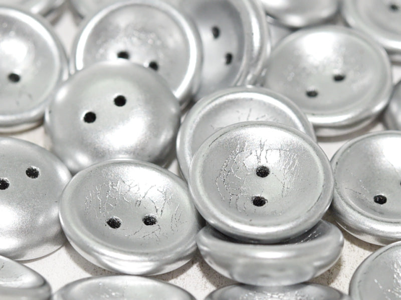 4 pcs 2-hole Cup Button Beads, 14mm, Aluminum Silver, Pressed Czech Glass