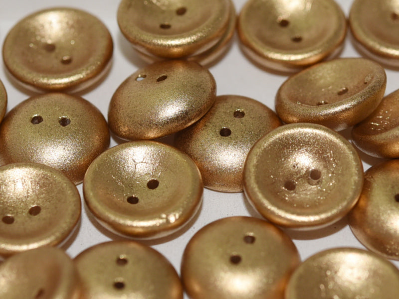4 pcs 2-hole Cup Button Beads, 14mm, Aztec Gold, Pressed Czech Glass