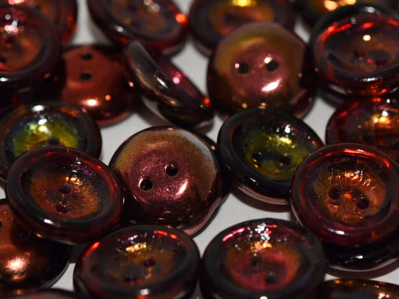 4 pcs 2-hole Cup Button Beads, 14mm, Crystal Magic Wine, Pressed Czech Glass, Pressed Czech Glass