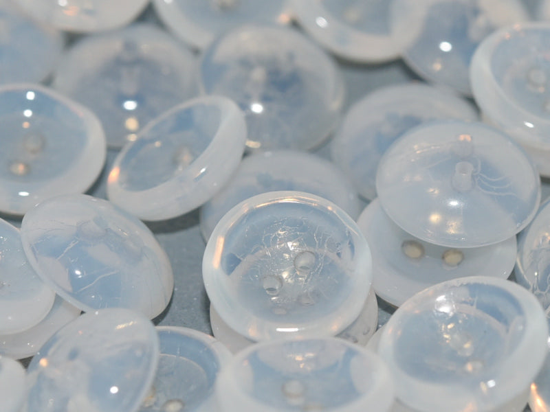 4 pcs 2-hole Cup Button Beads, 14mm, White Opal, Pressed Czech Glass, Pressed Czech Glass