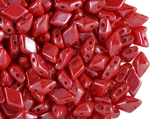30 pcs 2-hole DiamonDuo™ Beads, 5x8mm, Red Coral White Luster, Pressed Czech Glass
