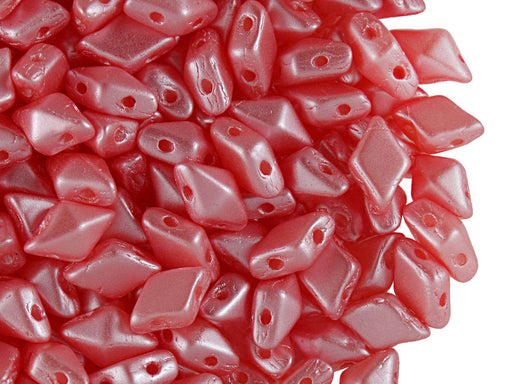 30 pcs 2-hole DiamonDuo™ Beads, 5x8mm, Alabaster Pastel Light Coral, Pressed Czech Glass