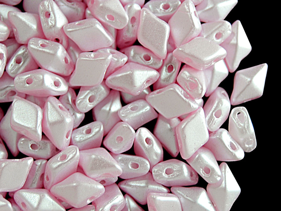 30 pcs 2-hole DiamonDuo™ Beads, 5x8mm, Alabaster Pastel Pink, Pressed Czech Glass