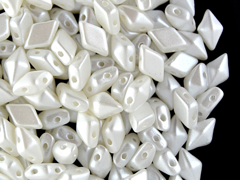 30 pcs 2-hole DiamonDuo™ Beads, 5x8mm, Alabaster Pastel White, Pressed Czech Glass