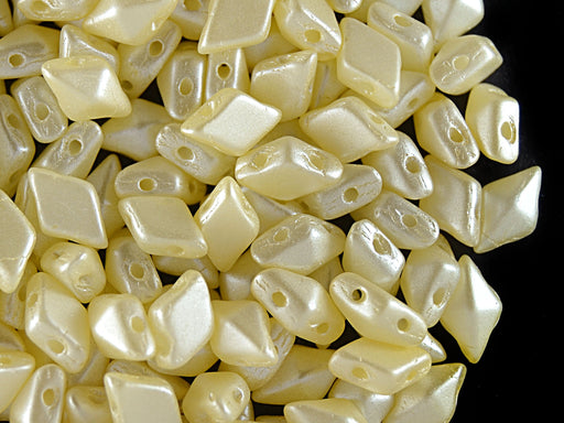 30 pcs 2-hole DiamonDuo™ Beads, 5x8mm, Alabaster Pastel Cream, Pressed Czech Glass