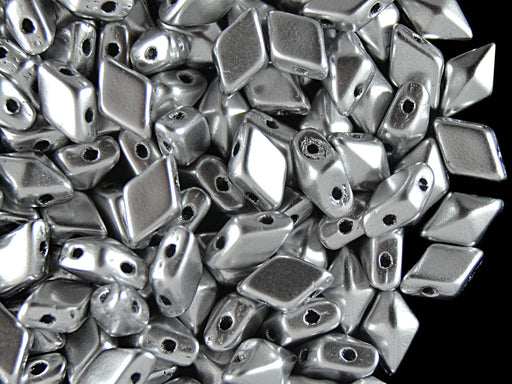 30 pcs 2-hole DiamonDuo™ Beads, 5x8mm, Silver Matte, Pressed Czech Glass