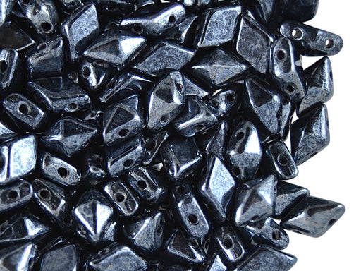 30 pcs 2-hole DiamonDuo™ Beads, 5x8mm, Jet Hematite (Gray), Pressed Czech Glass