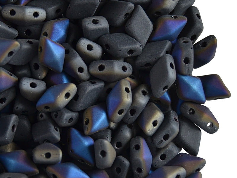 30 pcs 2-hole DiamonDuo™ Beads, 5x8mm, Jet Azuro Matte, Pressed Czech Glass