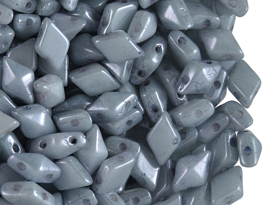 30 pcs 2-hole DiamonDuo™ Beads, 5x8mm, Chalk Lumi Blue, Pressed Czech Glass