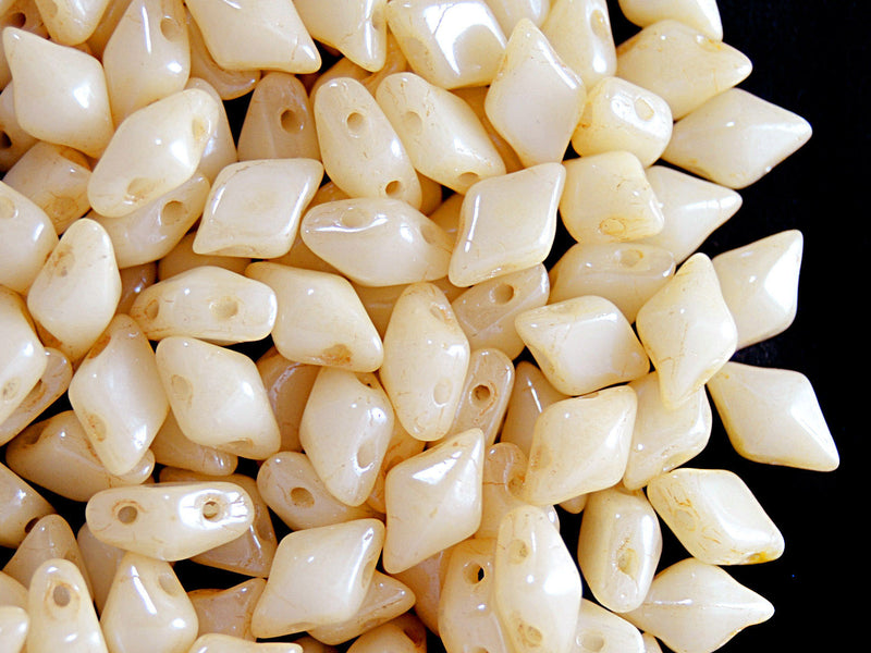 30 pcs 2-hole DiamonDuo™ Beads, 5x8mm, Chalk Beige Luster, Pressed Czech Glass
