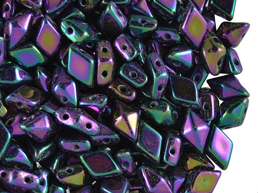 30 pcs 2-hole DiamonDuo™ Beads, 5x8mm, Jet Purple Iris, Pressed Czech Glass