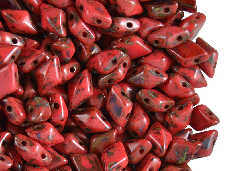 30 pcs 2-hole DiamonDuo™ Beads, 5x8mm, Coral Picasso, Pressed Czech Glass