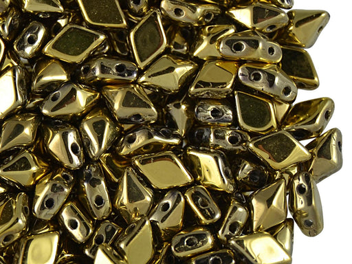 30 pcs 2-hole DiamonDuo™ Beads, 5x8mm, Light Gold Metallic, Pressed Czech Glass