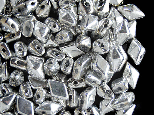 30 pcs 2-hole DiamonDuo™ Beads, 5x8mm, Silver Metallic, Pressed Czech Glass