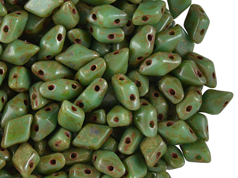 30 pcs 2-hole DiamonDuo™ Beads, 5x8mm, Opaque Turquoise Travertine, Pressed Czech Glass