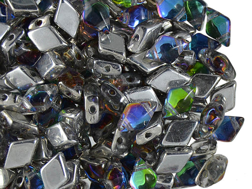 30 pcs 2-hole DiamonDuo™ Beads, 5x8mm, Crystal Vitrail, Pressed Czech Glass