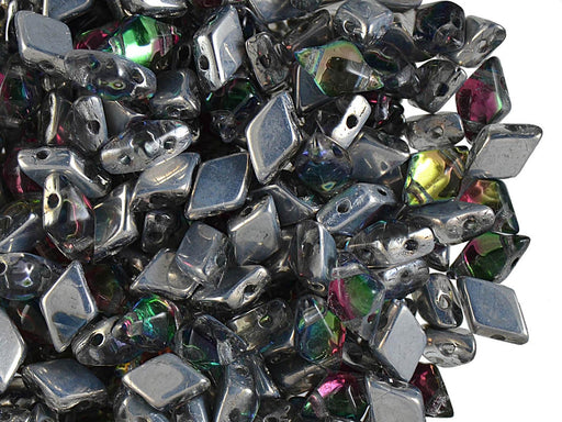 30 pcs 2-hole DiamonDuo™ Beads, 5x8mm, Crystal Heliotrope, Pressed Czech Glass