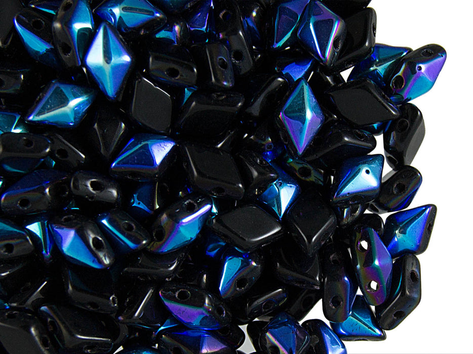 30 pcs 2-hole DiamonDuo™ Beads, 5x8mm, Jet Black AB, Pressed Czech Glass