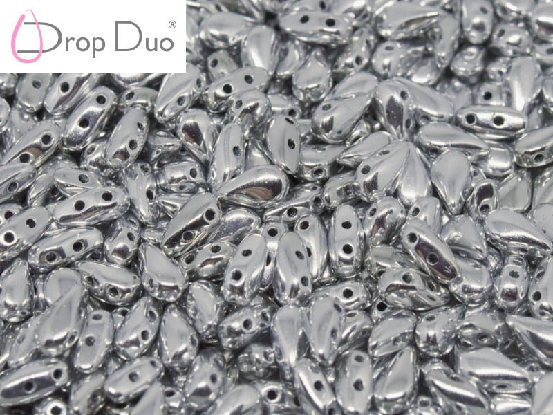 600 pcs 2-hole DropDuo® Beads, 3x6mm, Crystal Full Chrome, Czech Glass