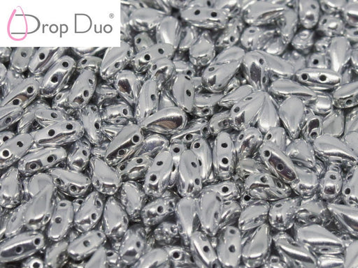 600 pcs 2-hole DropDuo® Beads, 3x6mm, Crystal Full Chrome, Czech Glass