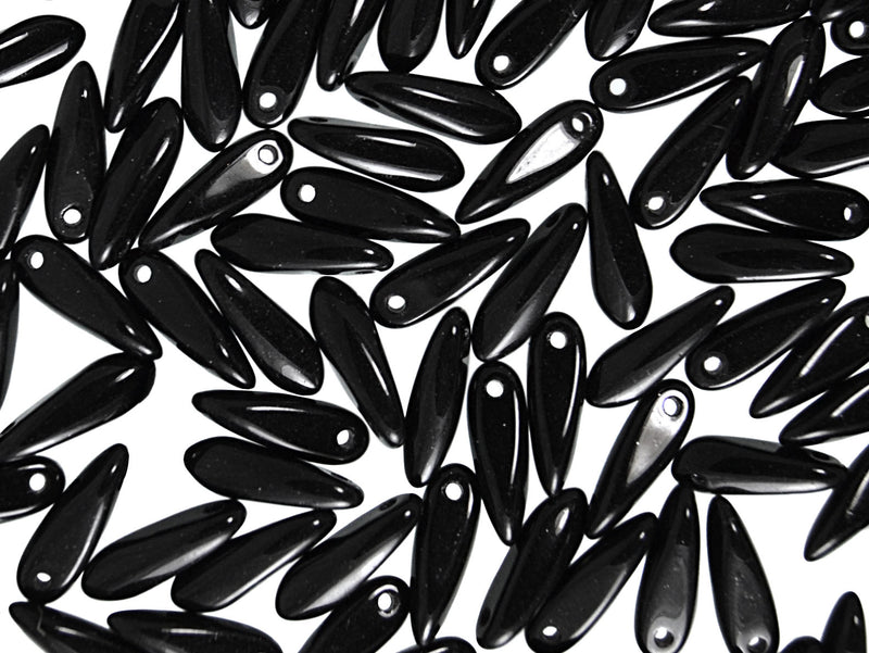 50 pcs Dagger Small Pressed Beads, 3x10mm, Jet Black, Czech Glass