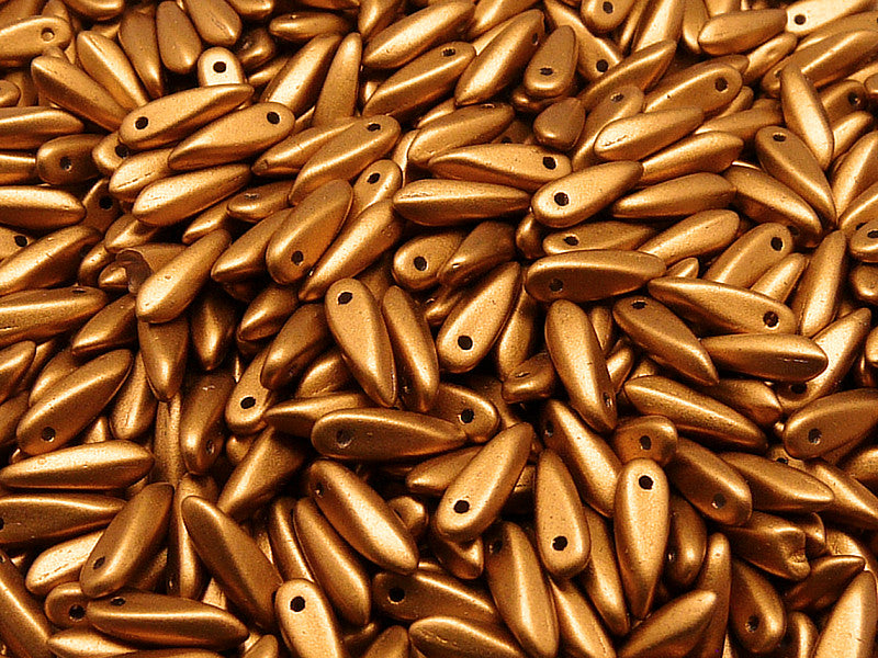 50 pcs Dagger Small Pressed Beads, 3x10mm, Crystal Bronze Gold, Czech Glass