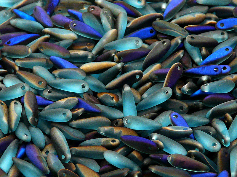 50 pcs Dagger Small Pressed Beads, 3x10mm, Aqua Azuro Matte, Czech Glass