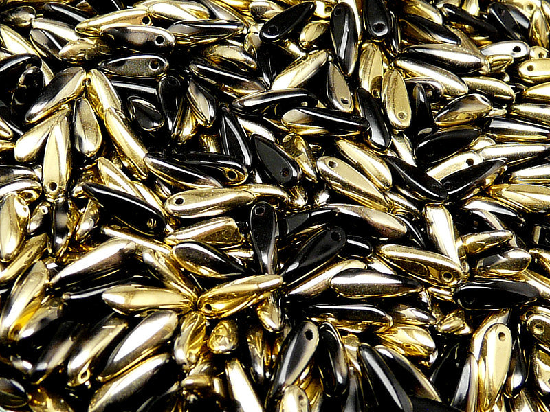50 pcs Dagger Small Pressed Beads, 3x10mm, Jet Amber, Czech Glass