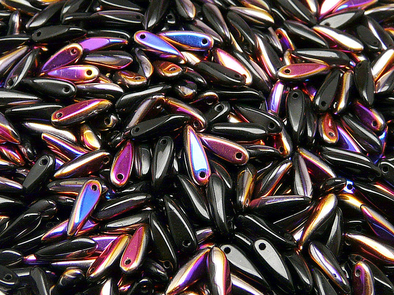 50 pcs Dagger Small Pressed Beads, 3x10mm, Jet Sliperit, Czech Glass