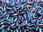 50 pcs Dagger Small Pressed Beads, 3x10mm, Jet Blue Iris, Czech Glass