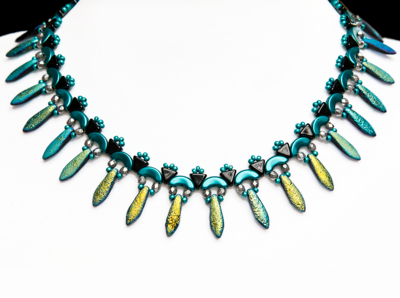 Elsa - DIY Beading Kit For Jewelry Making (Necklace&Earrings), Etched Blue Turquoise, Czech Glass Beads