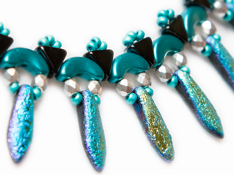 Elsa - DIY Beading Kit For Jewelry Making (Necklace&Earrings), Etched Blue Turquoise, Czech Glass Beads