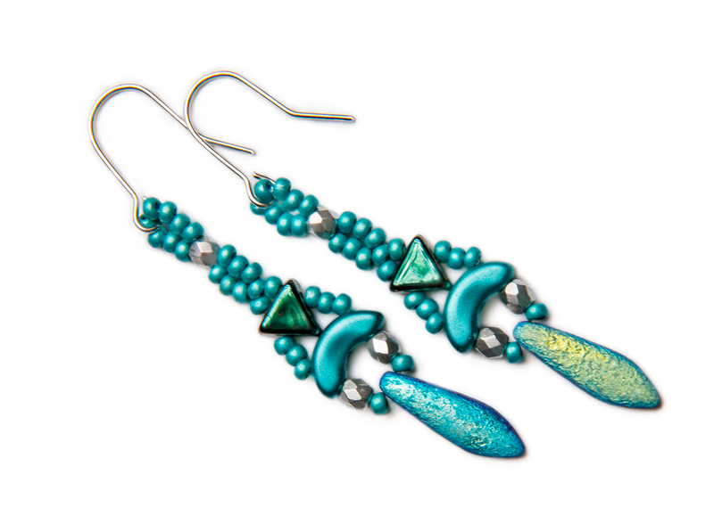 Elsa - DIY Beading Kit For Jewelry Making (Necklace&Earrings), Etched Blue Turquoise, Czech Glass Beads