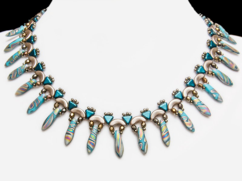 Elsa - DIY Beading Kit For Jewelry Making (Necklace&Earrings), Blue Zebra Vitrail Gold, Czech Glass Beads