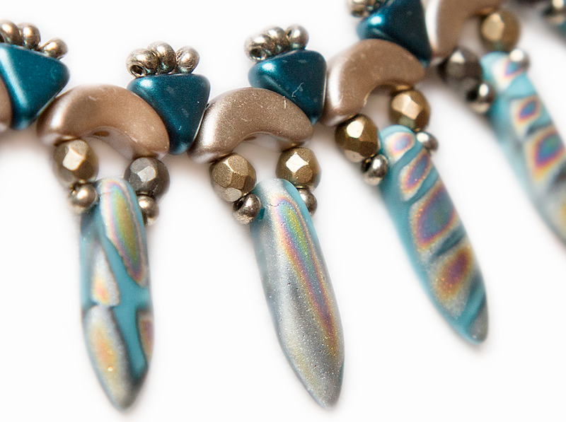 Elsa - DIY Beading Kit For Jewelry Making (Necklace&Earrings), Blue Zebra Vitrail Gold, Czech Glass Beads