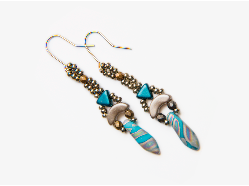 Elsa - DIY Beading Kit For Jewelry Making (Necklace&Earrings), Blue Zebra Vitrail Gold, Czech Glass Beads
