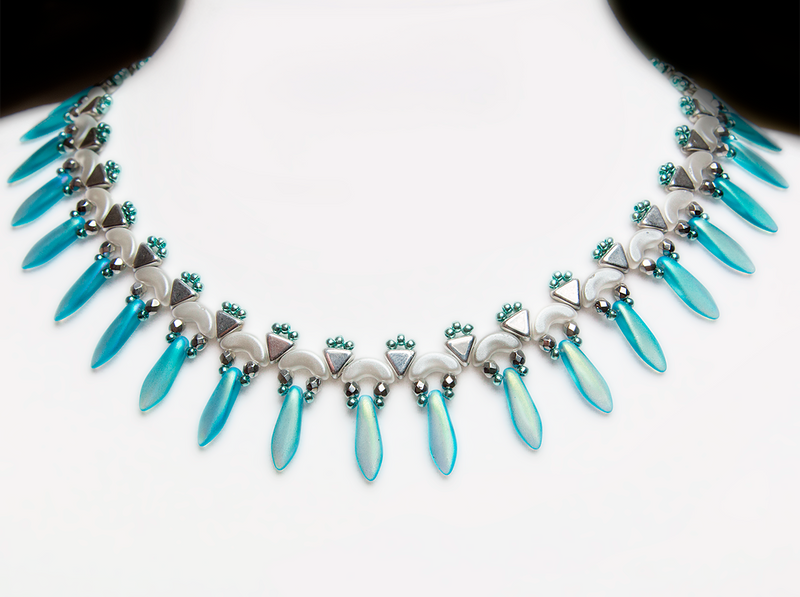 Elsa - DIY Beading Kit For Jewelry Making (Necklace&Earrings), Aqua White Chrysolite, Czech Glass Beads