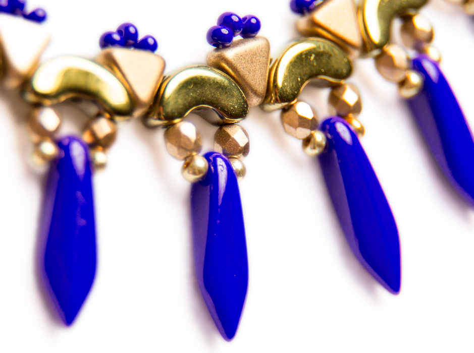 Elsa - DIY Beading Kit For Jewelry Making (Necklace&Earrings), Deep Blue Gold, Czech Glass Beads