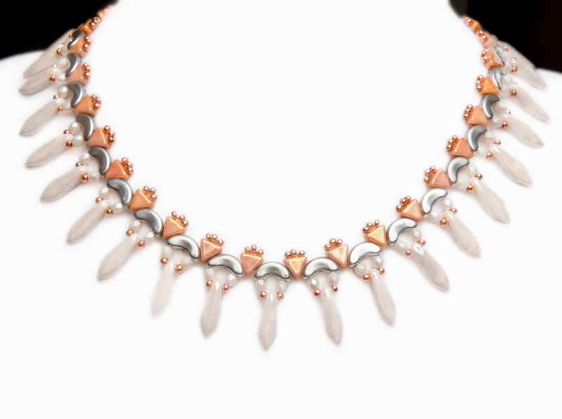 Elsa - DIY Beading Kit For Jewelry Making (Necklace&Earrings), White Pink Gold, Czech Glass Beads