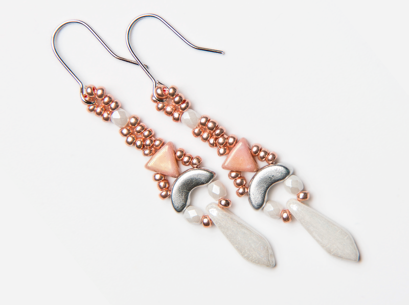 Elsa - DIY Beading Kit For Jewelry Making (Necklace&Earrings), White Pink Gold, Czech Glass Beads