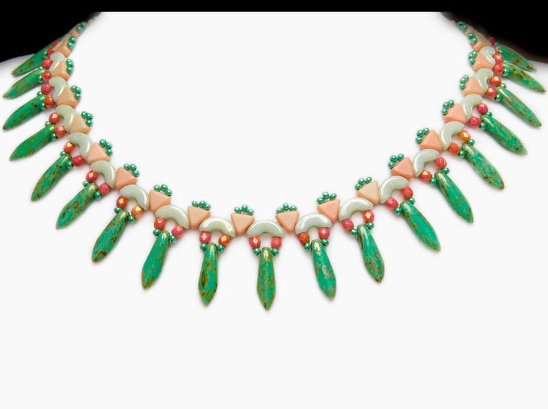 Elsa - DIY Beading Kit For Jewelry Making (Necklace&Earrings), Green White Pink, Czech Glass Beads