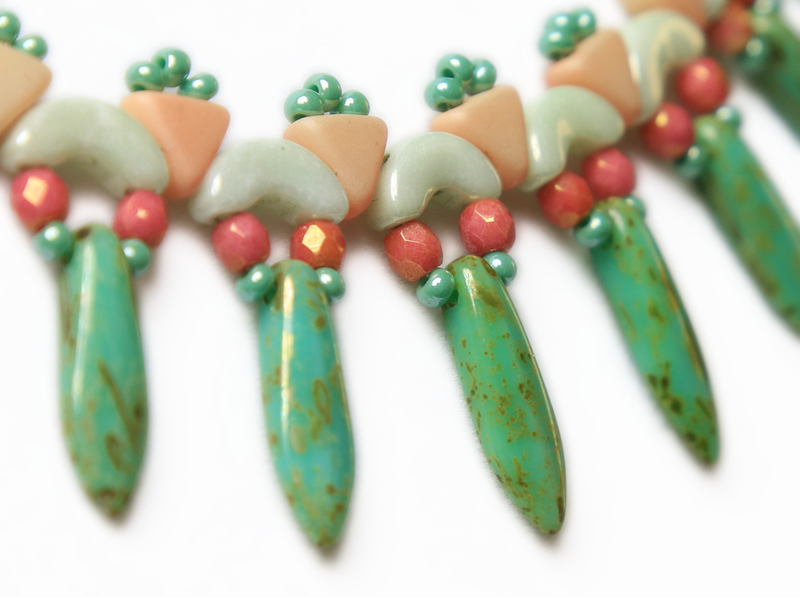 Elsa - DIY Beading Kit For Jewelry Making (Necklace&Earrings), Green White Pink, Czech Glass Beads