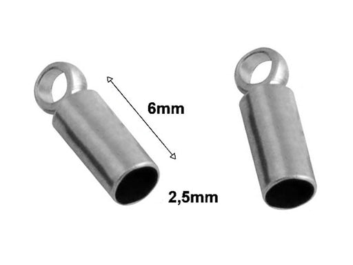 1 pc Round Adhesive Glued End Sleeve 6x2.5mm, Platinum Plated