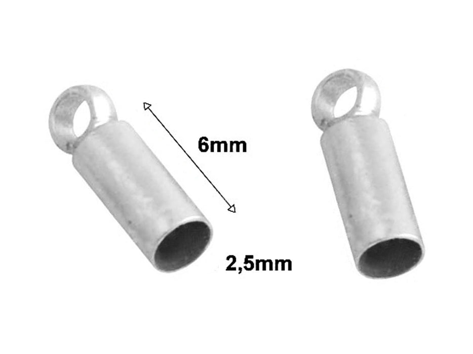 1 pc Round Adhesive Glued End Sleeve 6x2.5mm, Silver Plated